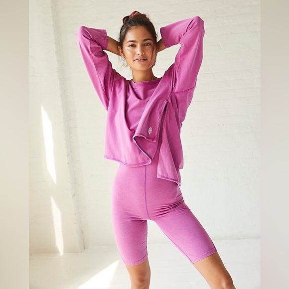 Free People Movement Hot Shot Runsie and long sleeve top Set / Magenta Disco XS - Picture 6 of 10